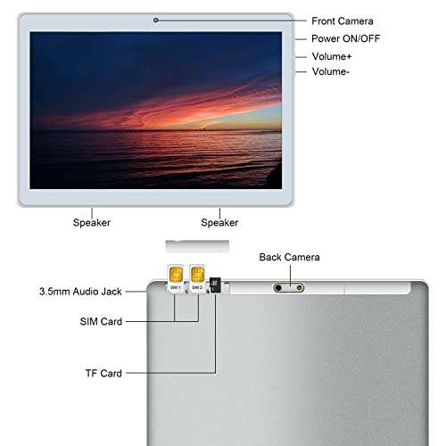 SZTPSLS Tablet 10.1 Inch Android 10.0 Tablet, Touchscreen Phone Tablets with Dual SIM Card Slot 2GB+32GB, Octa-Core, 128GB Expand Storage, HD 6000mAh, 2.4G Wi-Fi, Bluetooth, GPS (Silver) 6