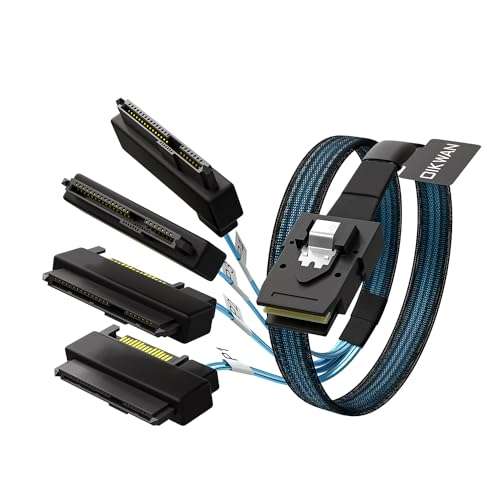 OIKWAN Mini-SAS to SAS-Cable: 1M SFF-8087 to SAS SFF-8482 Connector 4X SAS 29Pin with SATA-Power Adapter Cable (3.3FT)… 1