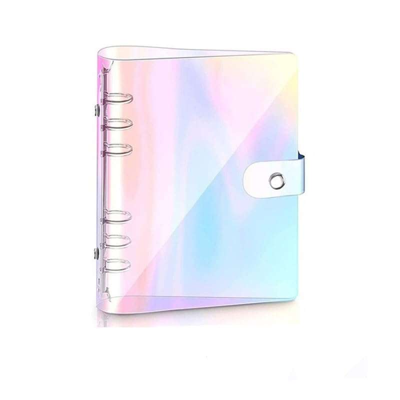 Rainbow Clear 6-Ring Planner Binder - Soft PVC Transparent Loose Leaf Personal Planner With Snap Button Closure - Round Ring A6 Notebook