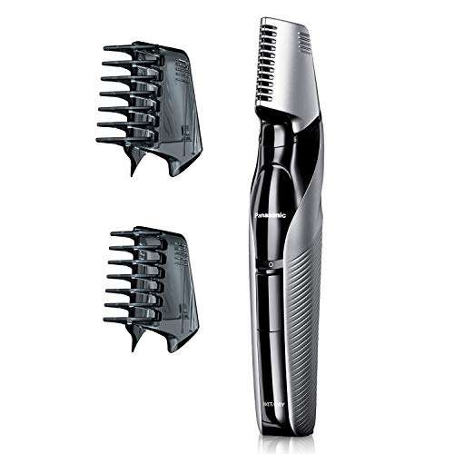 Panasonic Body Hair Trimmer for Men, Cordless Waterproof Design, V-Shaped Trimmer Head with 3 Comb Attachments for Gentle, Full Body Grooming, ER-GK60-S (Silver) 1