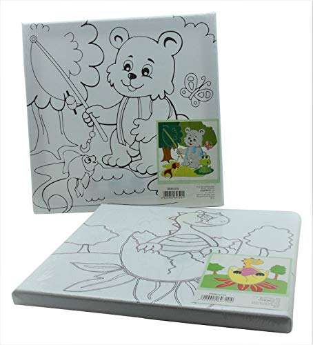 MY PARTY SUPPLIERS Jagmag® Kids Canvas Painting Set with Acrylic Paint and Brush/Cartoon Theme Small Canvas Painting Set for Kids/Birthday Gift for Children/Hobby Summer-Camp Kit (1pcs) 1