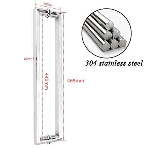 XLAHD Bathroom Shower Door Handle,Door Handle, 304 Stainless Steel Square Tube Bathroom Glass Door Handle/Pair of Push-Pull Door Handles,465mm 2