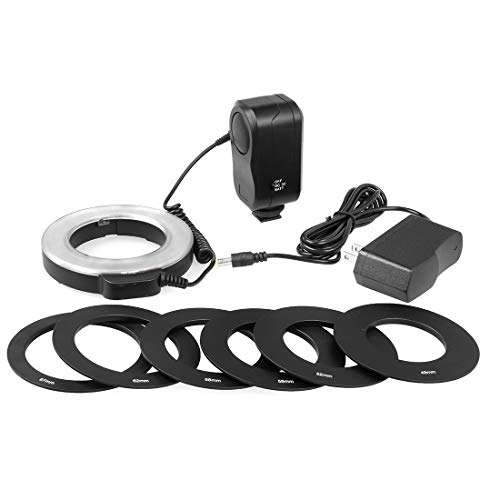 QUAN Ring Light Kit Photographic Equipment Ring Flash Accessories Circular LED Flash Light with 48 LED Lights & 6 Adapter Rings(49mm/52mm/55mm/58mm/62mm/67mm) for Macro Lens(Orange) ( Color : White ) 4