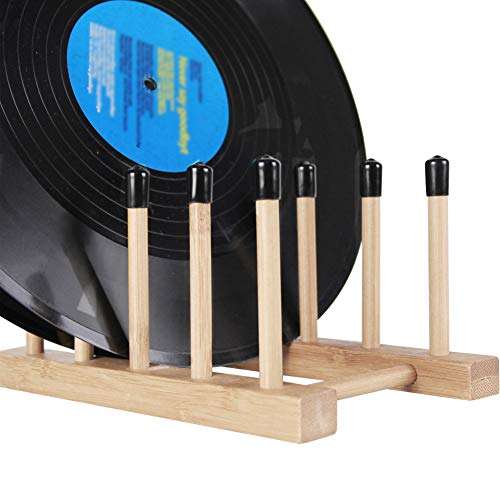 MOCOHANA Vinyl Record Storage Holder Premium Wood Vinyl Stand Drying Rack Holds up to 10 Album Lp's CD Book Holder Magazine Rack Folder Multifunction Organizer, for 12" or 7" Records 1