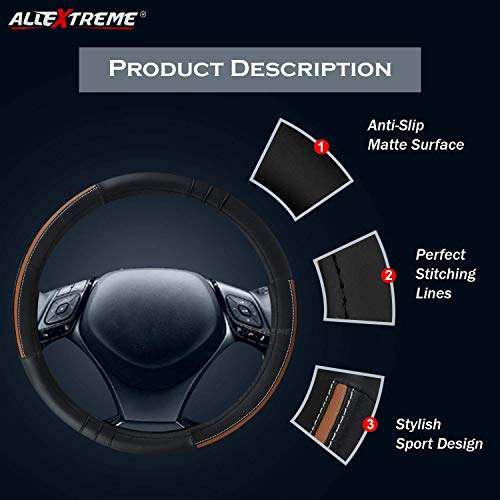 AllExtreme EXB2FM1 PU Leather Universal Anti-Slip Perforated Car Auto Steering Wheel Cover with Finger Design (37cm, Black) 4