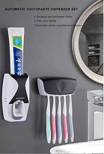 Best Quality Kitchen APPLIANCES Plastic Wall Mounted Automatic Toothpaste Dispenser and Toothbrush Holder Toothpest Dispenser (Multicolor) 5