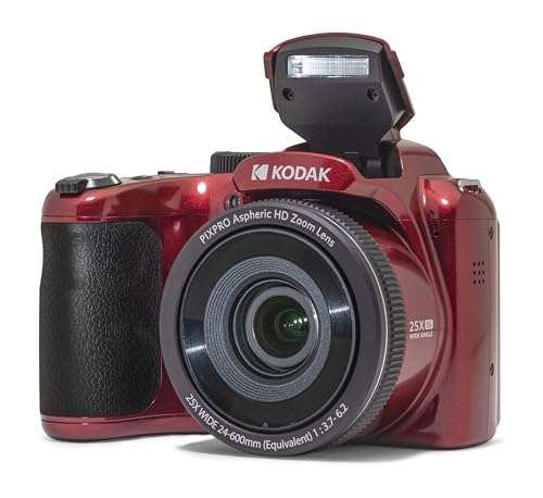 Kodak PIXPRO AZ255-RD 16MP Digital Camera 25X Optical Zoom 24mm Wide Angle Lens Optical Image Stabilization 1080P Full HD Video 3" LCD Vlogging Camera (Red) 3