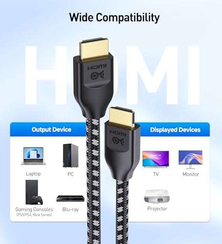 Cable Matters [Ultra High Speed HDMI Certified Braided 48Gbps 8K HDMI Cable 9.8 ft / 3m with 8K@60Hz, 4K@240Hz and HDR Support for PS5, Xbox Series X/S, RTX3080 / 3090, Apple TV and More in Black 6