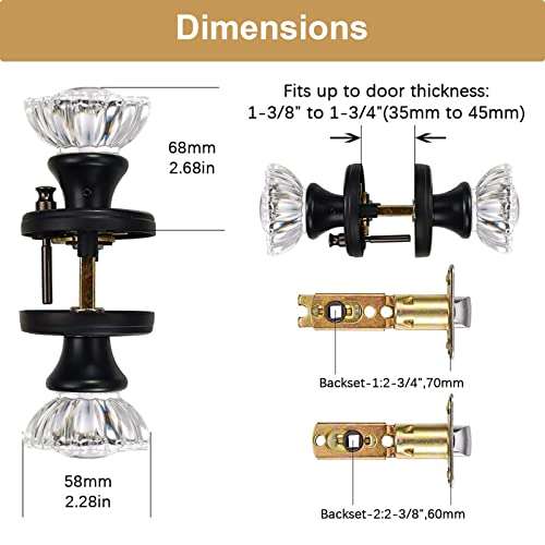 SHINY HANDLES Glass Door Knobs Interior, Vintage Privacy Clear Crystal Door Knobs with Lock for Bedroom Bathroom Matte Black 5