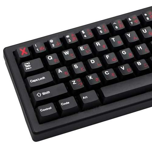 TIMSEKER 129 Keys Novelty Red and Black Japanese Keycap, PBT Cherry Profile Keycap Set, Keyboard Cap for 61/87/96/98/104/108 ANSI Layout Mechanical Gaming Keyboard 1