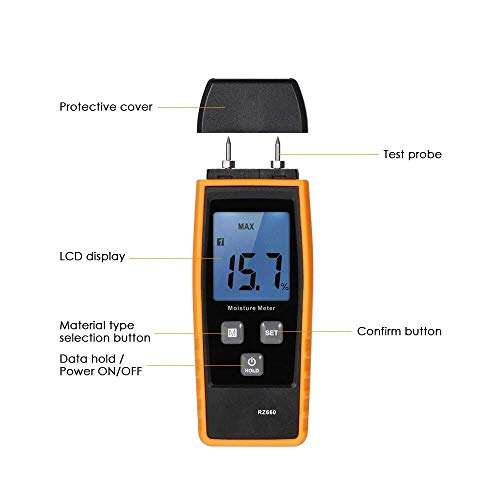 XUXUWA Moisture Meter 0%~80% Two Pins Digital Wood Moisture Meter Handheld Wood Moisture Detector Humidity Tester Timber Damp Detector Humidity tester 3