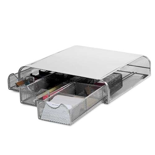 Mind Reader Perch Monitor Stand Desk Organizer, Silver Metal Mesh 1