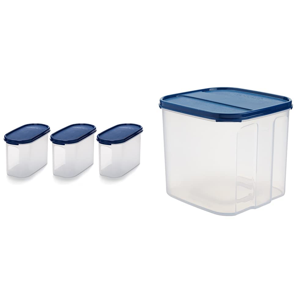 Signoraware Modular Oval No.2 Plastic Container Set, 1.1 litres, Set of 3, Mod Blue+Signoraware Modular Multi Purpose Plastic Container, 4.5 litres, Mod Blue