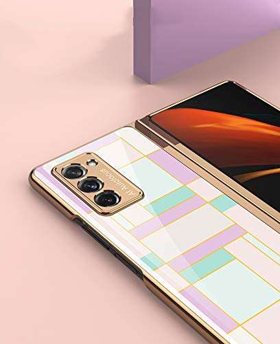 NJJED-DEMCERT Compatible with Samsung Galaxy Z Fold 2 5G Phone Case, Luxury Plating Glass Shockproof Phone Cover for Galaxy Z Fold2 5G 7.6 inchs (Violet) 3