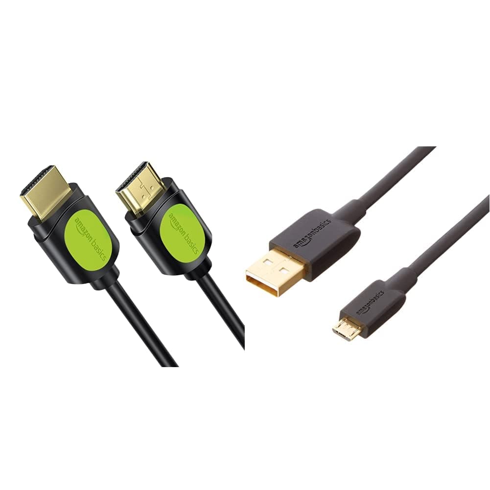 Amazon Basics High Speed HDMI Cable (Gold-Plated) - (10 Feet) & Micro USB Fast Charging Cable for Android Smartphone,Personal Computer,Printer with Gold Plated Connectors (6 Feet, Black)
