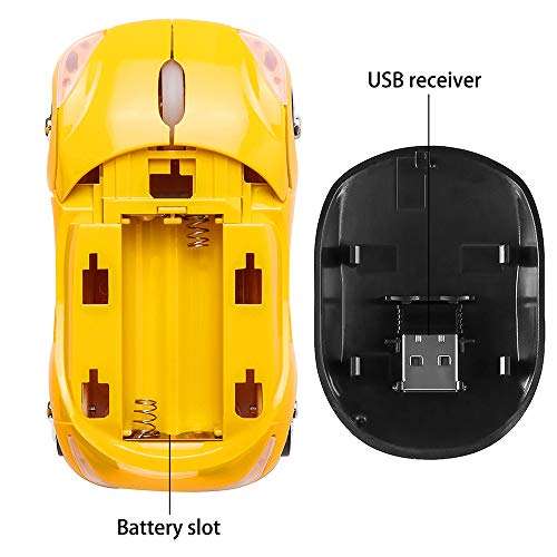 Usbkingdom 2.4GHz Wireless Mouse Cool 3D Sport Car Shape Ergonomic Optical Mice with USB Receiver for PC Laptop Computer Women Small Hands(Yellow) 5