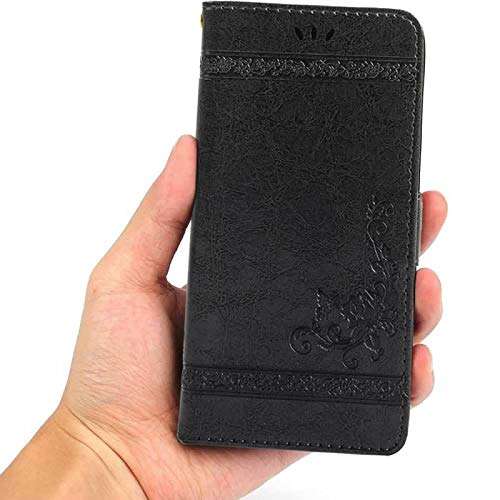 for OUKITEL C21 Case, with Tempered Glass Screen Protector Kickstand Card Slots Stand Holder Magnetic Flip PU Leather Shockproof Protective Wallet Case for OUKITEL C21 6.4” Phone Case,Black 6