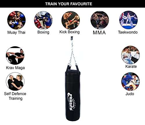 Prospo Synthetic Leather Heavy Bag, Boxing Bag, Boxing Kit, Boxing Kit for Men, Boxing Heavy Punching Bag Filled, Boxing Heavy Bag Filled, Boxing Kit for Kids, Boxing Kit (24 Inch Filled), Heavy Duty Chain Included 3