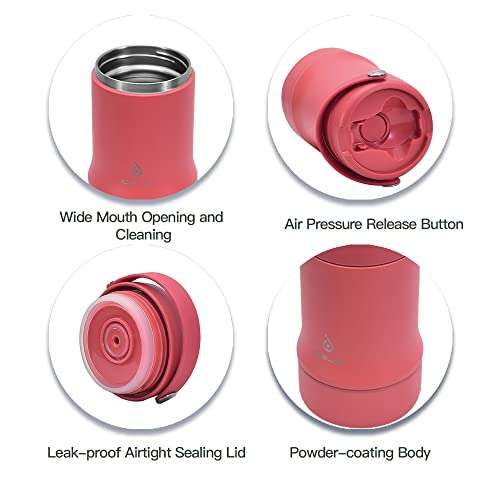 Ideus Soup Thermo with Foldable Spoon and Bowl 20oz, All-in-one Insulated Bento Lunchbox Stainless Steel Leakproof Portable Soup Container Vacuum Thermal Food Jar for Lunch, Red 4