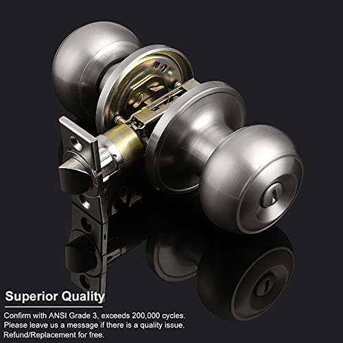 5 Pack Bathroom Door Lock Bedroom Privacy Knob, Interior Door Knobs with Removable Plate for Doors with Round Plate, Brushed Nickel Door Lock Sets, Locked Inside with Turn-Thumb 2