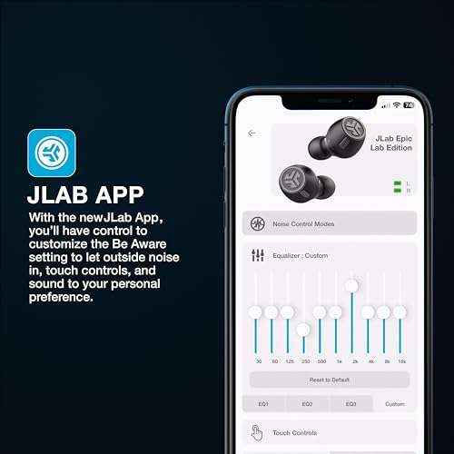 JLab Epic Lab Edition True Wireless Earbuds, Hybrid Dual Drivers, Spatial Audio, Multipoint BT, Wireless or USB-C Charging, Wear Detect Auto Play/Pause, Google Fast Pair 5