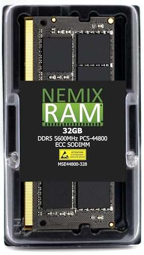 NEMIX RAM 32GB (1X32GB) DDR5 5600MHZ PC5-44800 2Rx8 1.1V CL46 262-PIN ECC Unbuffered SODIMM Memory Compatible with Samsung M426R4GA3DB0-CWM