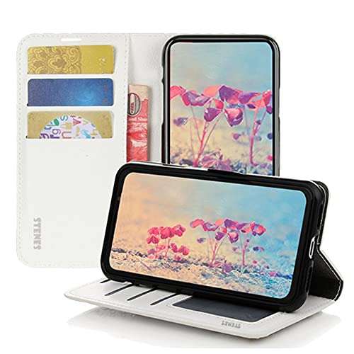 STENES Bling Wallet Case Compatible with Samsung Galaxy S8 Active - Stylish - 3D Handmade Butterfly Flowers Floral Design Leather Case with Wrist Strap & Screen Protector [2 Pack] - Blue 2