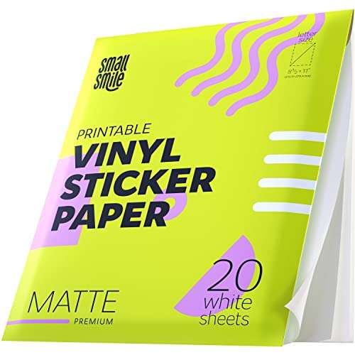 Premium Printable Vinyl Sticker Paper for Inkjet or Laser Printer (Matte Durable, 20 Sheets) 1
