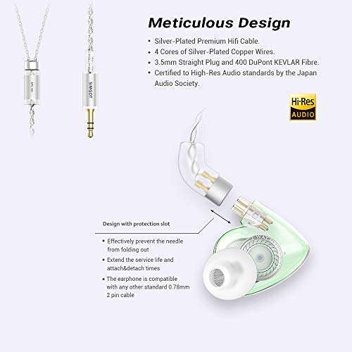 SIMGOT EM2 Hi-Res in Ear Monitor Headphones, Hybrid Balanced Armature Dynamic Driver IEM Earphones for Musician, Church, HiFi Wired Earbuds with Detachable Cable, Noise Isolating Gaming Earbuds(Green) 6