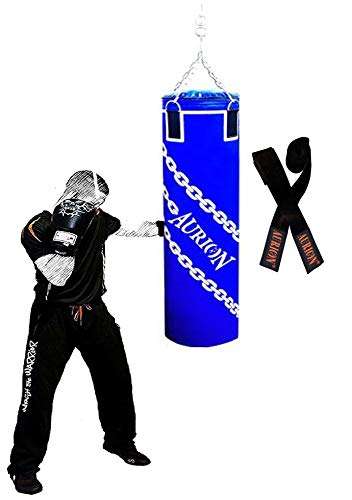 Aurion Unfilled Synthetic Leather Boxing Punching Bag (Black, 48 Inches) | Bag with Stainless Steel Hanging Chain | Hand Protective Surface | MMA | Kickboxing | Muay Thai | Taekwondo | Heavy Bag