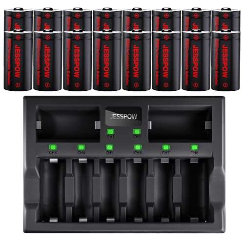 JESSPOW CR123A Rechargeable Batteries for Arlo, Rechargeable Batteries 32 Pack with Charger Compatible with Arlo Security Cameras (VMK3200/VMC3030/VMS3330/3430/3530/) and Flashlight and More