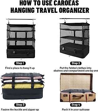 Dhadh Multi-functional clothes storage bag (black) travel, business trip storage good thing Hanging Shelves Travel Storage Bag Compression Packing Cube for Suitcase Collapsible 5