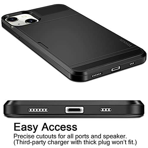 Vofolen Case for iPhone 13 Case Wallet Credit Card Holder ID Slot Sliding Door Hidden Pocket Men Women Anti-Scratch Dual Layer Hybrid Bumper Armor Protective Hard Shell Back Cover for iPhone 13 Black 5