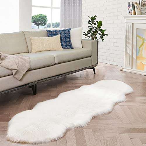 ORINOVA White Faux Sheepskin Shag Fur Runner Rugs for Living Room Bedroom Fluffy Washable Furry Area Rug 2x6 Nursery Rug Teen Room Décor 1