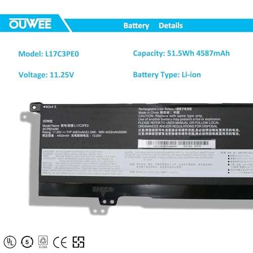 OUWEE L17C3PE0 Laptop Battery Compatible with Lenovo Yoga 730-15IWL Yoga 730-15IKB Series Notebook L17L3PE0 5B10Q39196 5B10Q39197 11.25V 51.5Wh 4587mAh 2