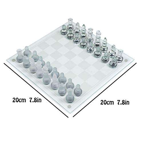 Shengsheng Crystal Glass Chess Portable Travel Chess Frosted Clear Chess Pieces Luxury Classic Interactive Game Educational Toy Gift (Size : Small) 2
