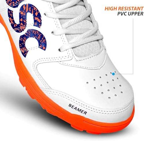 DSC Men's Beamer Cricket Shoes (Fluro Orange-White, Size 8 UK) 4