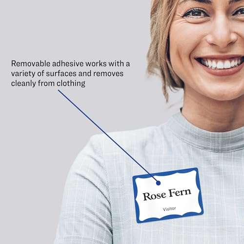 Avery Customizable Name Tags, 2-1/3" x 3-3/8", White with Blue Border, 100 Removable Name Badges (05144) 2