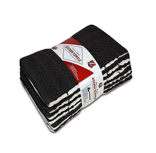 ZOYER Kitchen Towels (12 Pack) 15 x 25 Inch Cotton Terry Dish Towels, Tea Towels & Bar Towels 6 Pieces Black & 6 Pieces White Squares Design Dishcloth 2