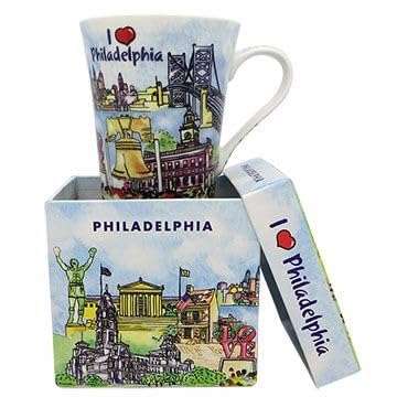 Lunch Money PHILADELPHIA PHILLY Themed Porcelain 14oz Coffee Mug in a Collectible Souvenir Box Featuring Some of Philadlphia's Most Beloved Destinations and Attractions Including the Liberty Bell 1