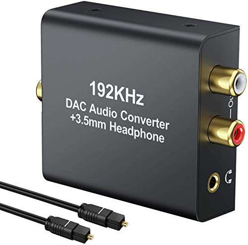 Microware 192KHz Digital to Analog Audio Converter DAC Converter Digital Optical SPDIF Toslink Coaxial to Analog RCA L/R 3.5mm Jack Stereo Audio Adapter Converter with Optical Cable for HDTV PS3 PS4 1