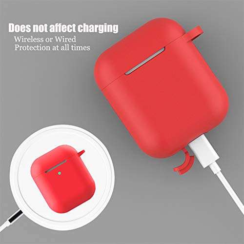 AirPods Case 5 in 1 Set Compatible Airpods Pro 3 2019 Charging Case Cover [Front LED Visible] Protective Silicone and Skin with Ear Hook/Keychain/Strap/Zipper Box (Airpods Pro 2019, Red) 4