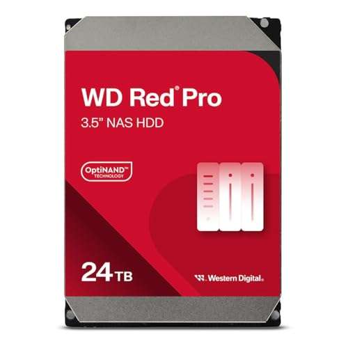 Western Digital 24TB WD Red Pro NAS Internal Hard Drive HDD - 7200 RPM, SATA 6 Gb/s, CMR, 512 MB Cache, 3.5" -WD241KFGX