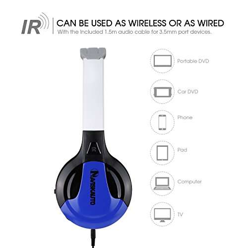 NAVISKAUTO On-ear Headphone Headset Over-Ear Headphones 3.5mm with Volume Control and Built-in IR Receiver -Blue 3
