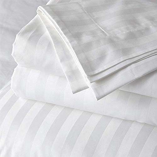 Cool Dealzz 300 TC Hotel Quality 100% Cotton Satin Super Queen Size Double Bed Sheet Set (1 Sheet and 2 Pillow Covers)(Stripe Satin) (95 x 95 Inches) (Super White) 5