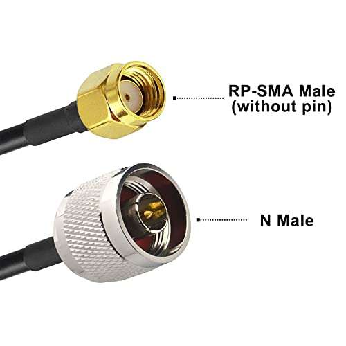 WiFi Antenna Extension Cable N Male to RP-SMA Male Low Loss Coax Pigtail Cable RG58 5M/16.4Ft for 3G/4G LTE Ham WiFi Repeater LoRa Antenna/Bobcat Miner/Helium HNT Hotspot Miner/Lightning Arrester 2