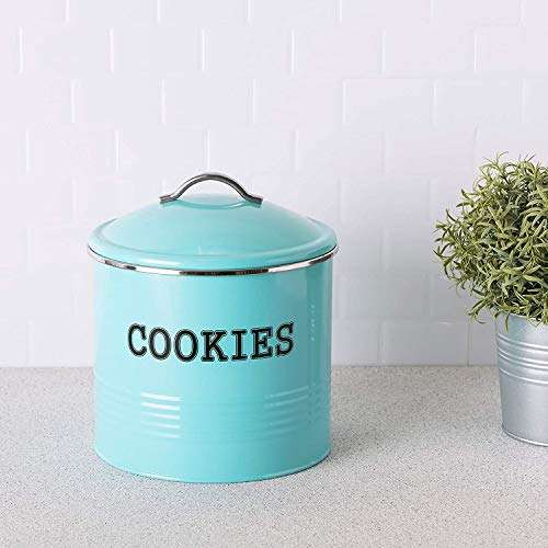 JOEY'Z Vintage Cookie Jar/Candy Jar/Cookie Tin with Airtight Lid Cookie Jars for Kitchen Counter (Turquoise Farmhouse Style) 5