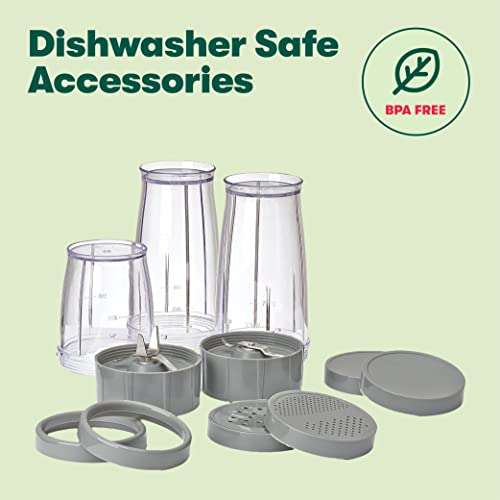 BELLA Personal Size Rocket Blender for Smoothies and Protein Shakes, Portable Juice Maker and Mini Food Processor and Grinder, 12 Piece, BPA Free Accessories, 240 W, Stainless Steel 5