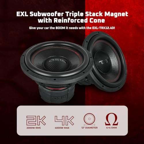 DS18 EXL-TRX12.4D EXL 12” Subwoofer Triple Stack with Reinforced Cone with Epoxy Coating 2000 Watts RMS 4” Dvc 4-Ohm, Improved Heat Dissipation, Reinforced Cone 2