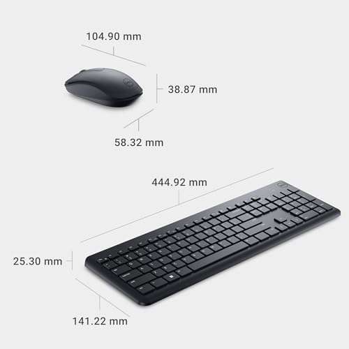 Dell Wireless Keyboard and Mouse - KM3322W, Wireless - 2.4GHz, Optical LED Sensor, Mechanical Scroll, Anti-Fade Plunger Keys, 6 Multimedia Keys, Tilt Leg - Black 6